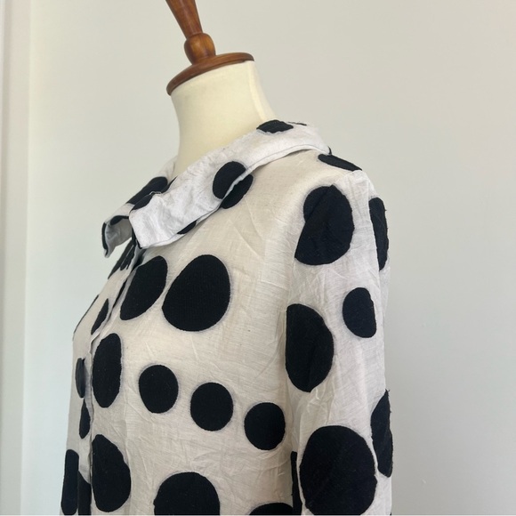 YUSHI Women’s Crinkle Print JACKET Black White Polka Dot ART TO WEAR Sz M - Picture 9 of 15